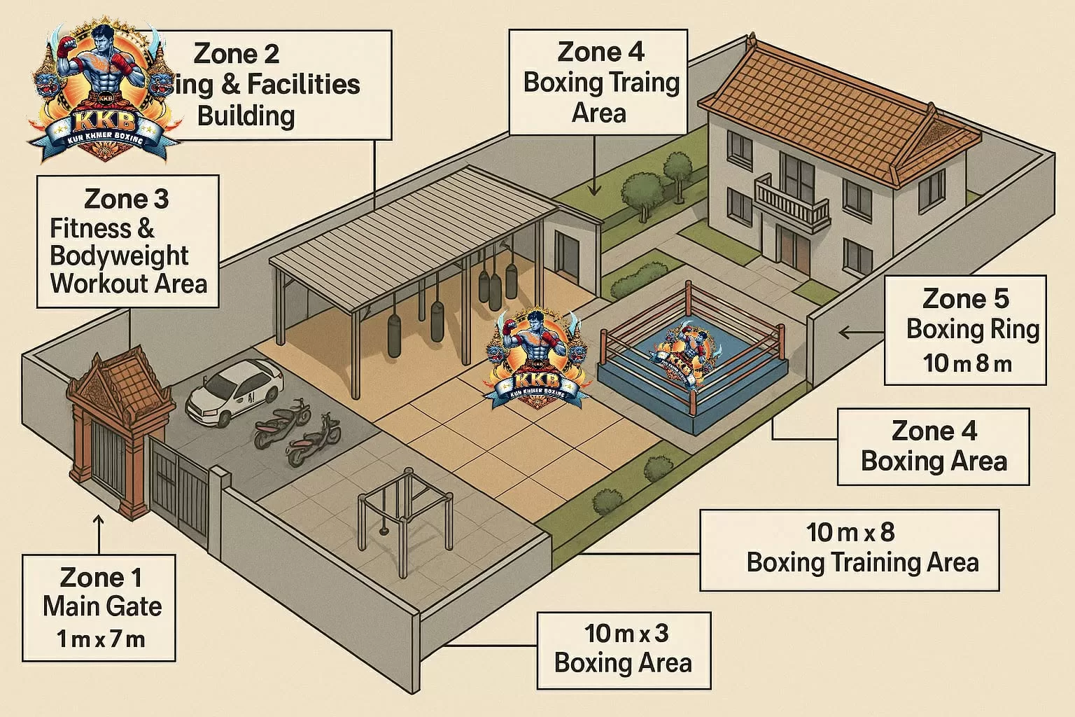 Nouveau club de boxe khmère plus grand à Battambang | KKB Plan complet